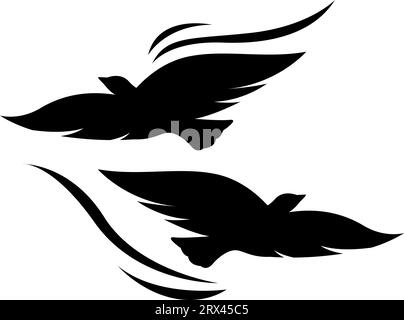 Due uccelli che volano tatuaggio, illustrazione tatuaggio, vettore su sfondo bianco. Illustrazione Vettoriale