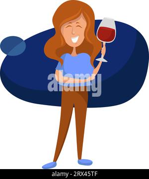 Ragazza che regge un bicchiere di vino, illustrazione, vettore su sfondo bianco. Illustrazione Vettoriale