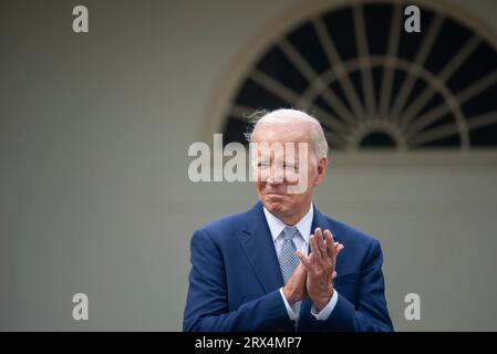 Washington, Vereinigte Staaten. 22 settembre 2023. Il presidente degli Stati Uniti Joe Biden al Rose Garden della Casa Bianca per un evento sulla violenza delle armi da fuoco nella nazione venerdì 22 settembre 2023. â Credit: Annabelle Gordon/CNP/dpa/Alamy Live News Foto Stock