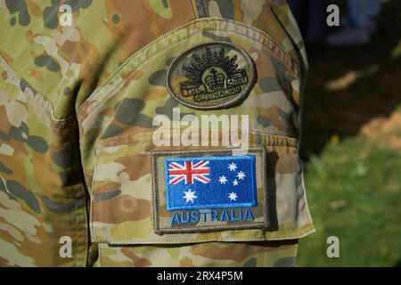 Shepparton Victoria Australia 23 settembre 2023, Legacy festeggia 100 anni di servizio alle vedove e ai bambini o ai militari. L'insegna dell'esercito australiano uno dei servizi armati serviti da Legacy Credit PjHickox/Alamy Live News Foto Stock