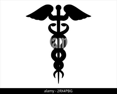 Caduceus silhouette vettoriale sfondo bianco Illustrazione Vettoriale