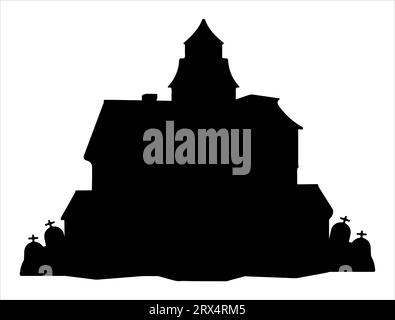 Silhouette di casa infestata sfondo bianco vettoriale Illustrazione Vettoriale