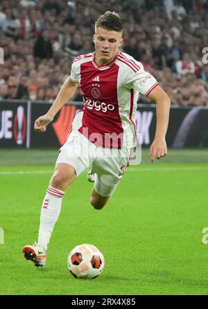 Amsterdam, Paesi Bassi. 21 settembre 2023. Anton Gaaei dell'Ajax Amsterdam durante la partita di UEFA League Europa tra l'Ajax Amsterdam e l'Olympique Marsiglia il 21 settembre 2023 allo stadio Amsterdam Arena di Amsterdam, Paesi Bassi. Foto di Laurent Lairys/ABACAPRESS.COM Credit: Abaca Press/Alamy Live News Foto Stock