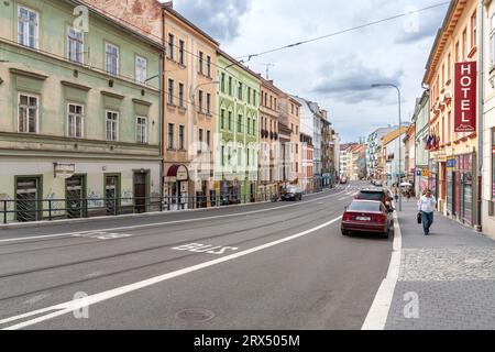 Brno, Repubblica Ceca - 16 agosto 2010: Via Pekařská nella città vecchia Foto Stock