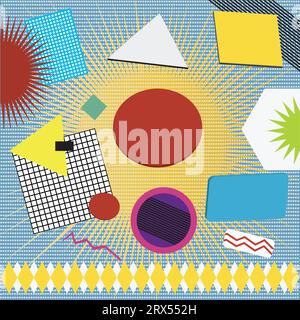 Uno sfondo a punti astratto con quadrati e cerchi. Illustrazione Vettoriale