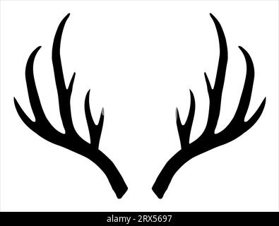 Silhouette con corna a forma di renna sfondo bianco Illustrazione Vettoriale