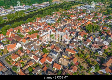 Wertheim e Kreuzwertheim sulla Main Valley dall'alto Foto Stock