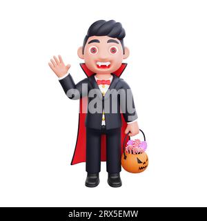 illustrazione 3d carino personaggio halloween vampire spaventoso design Foto Stock