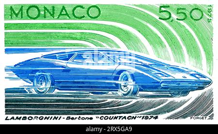 Lamborghini Bertone Countach 1974 auto Classic Monaco timbro Illustrazione Vettoriale