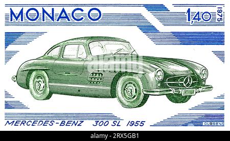 Timbro Monaco Mercedes Benz 300 SL 1955 Classic Car Illustrazione Vettoriale