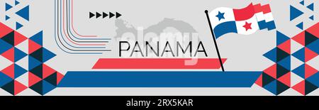 PANAMA Map e Raised Fists. Design del giorno nazionale o del giorno dell'indipendenza per la celebrazione DI PANAMA. Design retrò moderno con icone astratte. Vettore Illustrazione Vettoriale