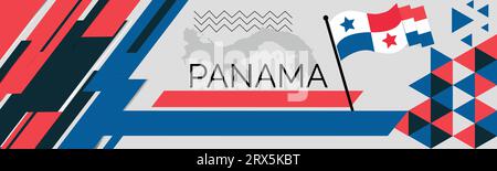 PANAMA Map e Raised Fists. Design del giorno nazionale o del giorno dell'indipendenza per la celebrazione DI PANAMA. Design retrò moderno con icone astratte. Vettore Illustrazione Vettoriale