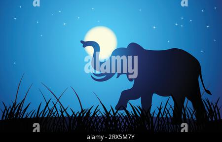 Silhouette con design a elefante. Illustrazione vettoriale in stile minimalismo disegnata a mano Illustrazione Vettoriale
