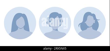Set di avatar vuoti per donna. Segnaposto foto predefinito per social network, curriculum, forum e siti di incontri. Uomini e donne non hanno immagini fotografiche per non riempite Illustrazione Vettoriale