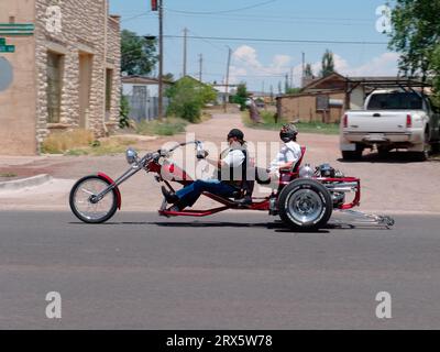 Motociclista, Easy Rider, Highway Route 66, Seligman, Arizona, USA Foto Stock