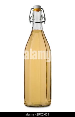 Bottiglia in vetro per vino bianco con tappo ermetico con chiusura a scatto isolata su percorso di ritaglio bianco. Vino sfuso Foto Stock