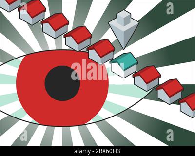 Illustrazione che riflette la difficoltà di acquistare o affittare alloggi decenti nel mercato di oggi. Illustrazione Vettoriale