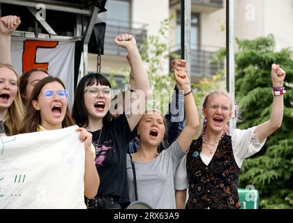 STOCCOLMA, SVEZIA - 22 SETTEMBRE 2023: Dimostrazione di Greta Thunberg e Fridays for Future a Stoccolma, Svezia. Foto Stock