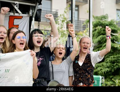 STOCCOLMA, SVEZIA - 22 SETTEMBRE 2023: Dimostrazione di Greta Thunberg e Fridays for Future a Stoccolma, Svezia. Foto Stock