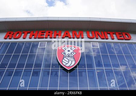 Rotherham, Regno Unito. 23 settembre 2023. Vista generale dello stadio prima della partita del Rotherham United FC contro Preston North End FC Skybet EFL Championship all'Aesseal New York Stadium, Rotherham, Regno Unito il 23 settembre 2023 credito: Every Second Media/Alamy Live News Foto Stock