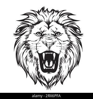 Roaring Lion Face schizzo fumetto disegnato a mano Vector Safari Animals Illustrazione Vettoriale