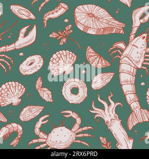 Granchio e molluschi, conchiglie senza cuciture Illustrazione Vettoriale