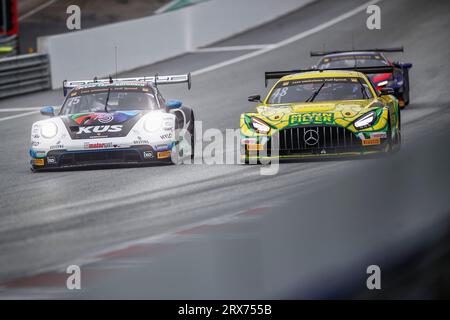 DTM Spielberg 2023, #75 Porsche 911 GT3 R, KUS Team Bernhard: Laurin Heinrich, #48 Mercedes-AMG GT3 EVO, Mercedes-AMG Team Mann-Filter: Maro Engel Foto Stock