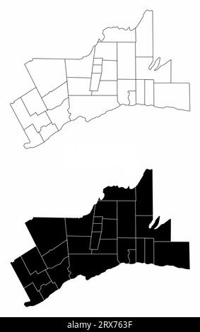 Le mappe amministrative in bianco e nero della Greater Toronto, Canada Illustrazione Vettoriale