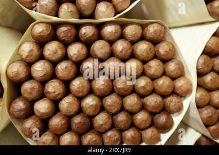 i pacchi di sigari appena arrotolati all'ammasso, Foto Stock