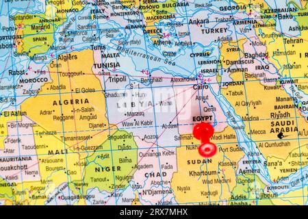 Un'immagine azionaria che mostra la posizione dell'Egitto su una mappa del mondo Foto Stock