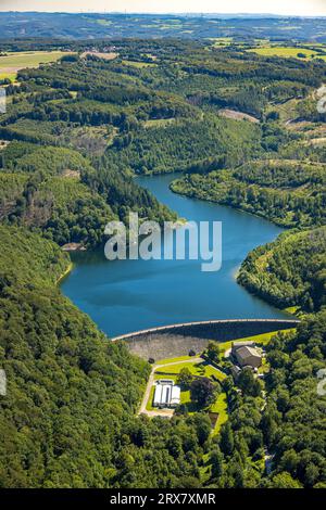 Vista aerea, diga di Hasper e muro di diga, area forestale, Haspe, Hagen, zona della Ruhr, Renania settentrionale-Vestfalia, Germania, DE, Dam, Europa, Haspertalsperre, Aerial Foto Stock