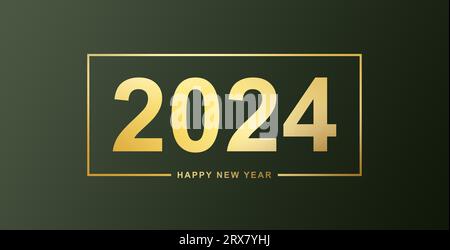 Buon anno 2024. Design di lusso dorato su vari fronti. Anno nuovo, nuove ambizioni. Foto Stock