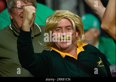 Julien Mattia/le Pictorium - partita di Coppa del mondo di rugby Sud Africa, Irlanda. 16 settembre 2023. Francia/Seine-Saint-Denis/Saint-Denis - tifosi di Springbok durante il primo confronto tra Sudafrica e Irlanda alla Coppa del mondo di rugby, allo Stade de France, il 23 settembre 2023. Crediti: LE PICTORIUM/Alamy Live News Foto Stock