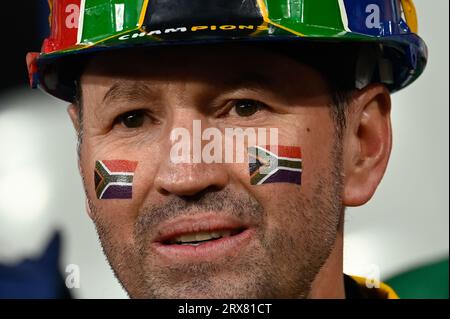 Julien Mattia/le Pictorium - partita di Coppa del mondo di rugby Sud Africa, Irlanda. 16 settembre 2023. Francia/Seine-Saint-Denis/Saint-Denis - tifosi di Springbok durante il primo confronto tra Sudafrica e Irlanda alla Coppa del mondo di rugby, allo Stade de France, il 23 settembre 2023. Crediti: LE PICTORIUM/Alamy Live News Foto Stock