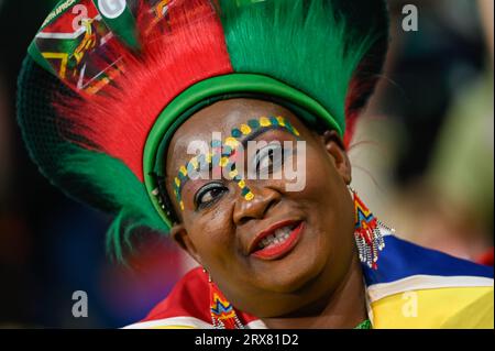 Julien Mattia/le Pictorium - partita di Coppa del mondo di rugby Sud Africa, Irlanda. 16 settembre 2023. Francia/Seine-Saint-Denis/Saint-Denis - tifosi di Springbok durante il primo confronto tra Sudafrica e Irlanda alla Coppa del mondo di rugby, allo Stade de France, il 23 settembre 2023. Crediti: LE PICTORIUM/Alamy Live News Foto Stock