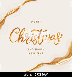 Elegante poster dei biglietti d'auguri natalizi dorati con glitter elegante sfondo lucido 3d render beauty display Vector Illustrazione Vettoriale