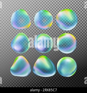 Water Bubbles 3d Vector Colorful Set Abstract raccolta forma blu liquido Illustrazione Vettoriale