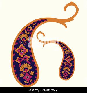 Un colorato design paisley con fiori arancioni e viola Illustrazione Vettoriale