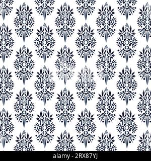 Motivo geometrico floreale blu e bianco su sfondo bianco Illustrazione Vettoriale