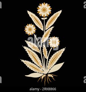 Fiori vivaci che fioriscono su un suggestivo sfondo nero Illustrazione Vettoriale