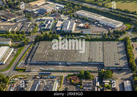 Vista aerea, Hammer Straße Industrial estate, Kaufland Logistik, Budberg, Werl, Werl-Unnaer Börde, Renania settentrionale-Vestfalia, Germania, Germania, Europa, Commer Foto Stock