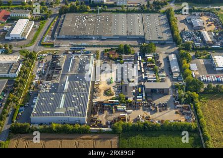 Vista aerea, Hammer Straße Industrial estate, Kaufland Logistik, Budberg, Werl, Werl-Unnaer Börde, Renania settentrionale-Vestfalia, Germania, Germania, Europa, Commer Foto Stock