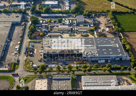 Veduta aerea, Hammer Straße Industrial estate, am Maifeld, Fire Damage Gebhardt-Stahl GmbH Werk 3 Metallverarbeitung, Budberg, Werl, Werl-Unnaer Börde, Foto Stock