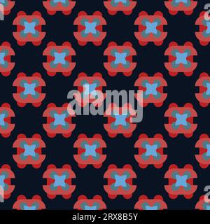 Illustrazione di un motivo geometrico vibrante con colori blu e rosso su sfondo nero Illustrazione Vettoriale