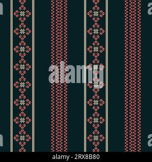 Motivo di contorno continuo in bianco e rosso astratto su sfondo nero Illustrazione Vettoriale