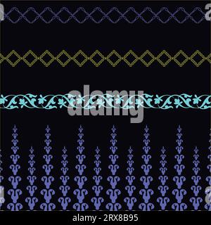 Illustrazione di quattro motivi univoci su sfondo nero Illustrazione Vettoriale