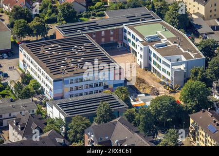 Veduta aerea, AMG Albert-Martmöller-Gymnasium, cantiere con estensione, Witten, zona della Ruhr, Renania settentrionale-Vestfalia, Germania, lavori di costruzione, Foto Stock