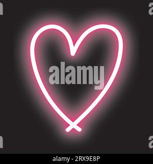 cuori rosa al neon su sfondo nero per decorazioni di san valentino, biglietti d'auguri, club, feste Illustrazione Vettoriale