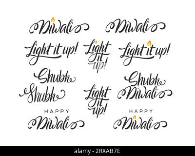 Set di lettere Diwali scritte a mano. Illustrazione Vettoriale