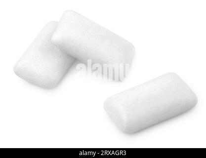 Tre pezzi di gomme da masticare isolate su bianco con percorso di ritaglio Foto Stock